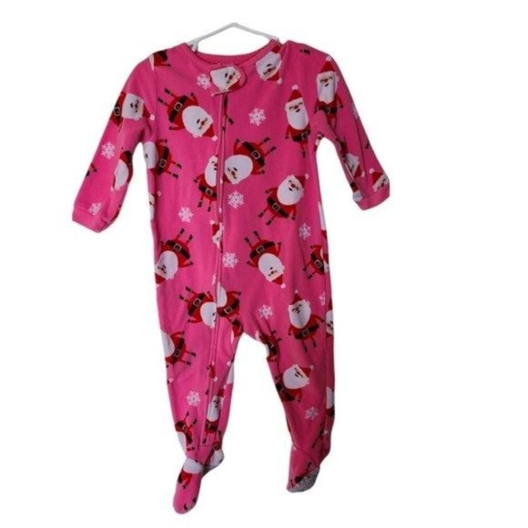 CARTERS Fleece Pink Santa Christmas Footed Pajama Sleeper Zipper size18 Months B - Picture 2 of 5